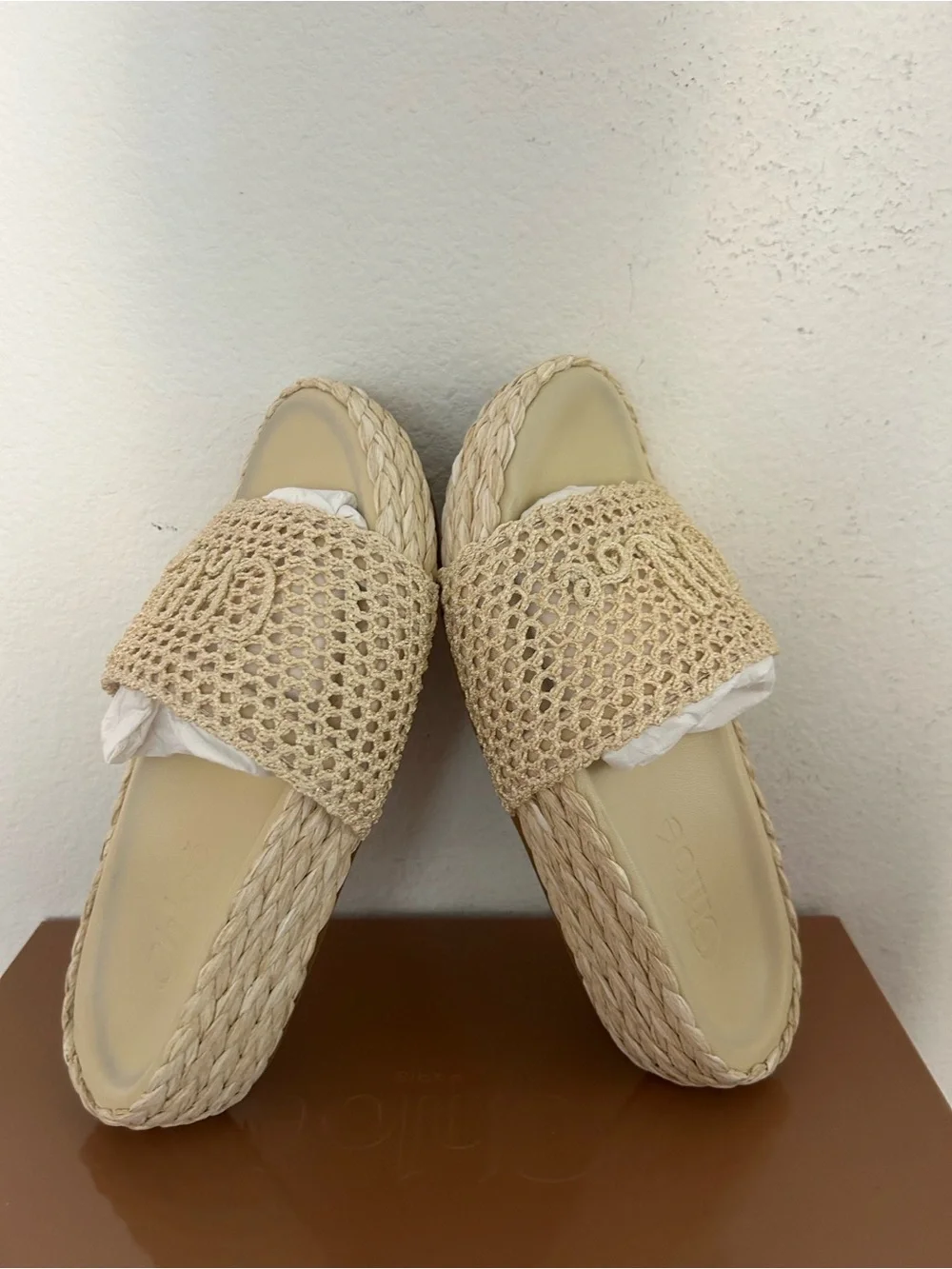 NIB Chloé Women's Isla Espadrille Slide Sandals in Neutral, Size 35, $850 Retail